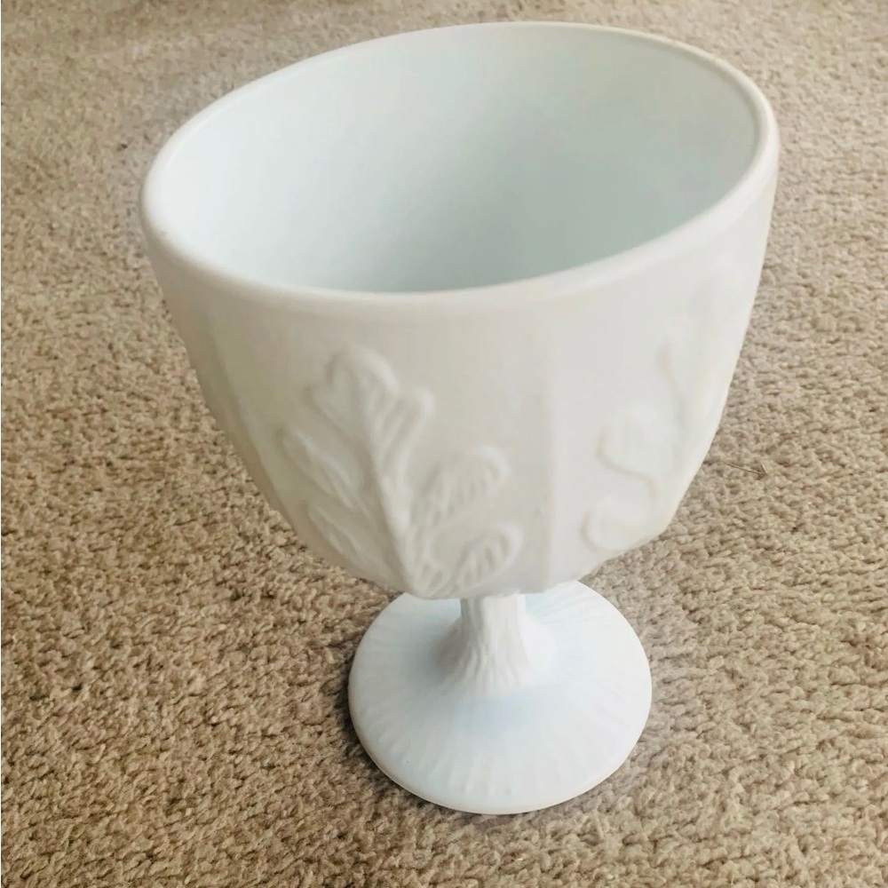Milk Glass White Embossed Pedestal Goblet
